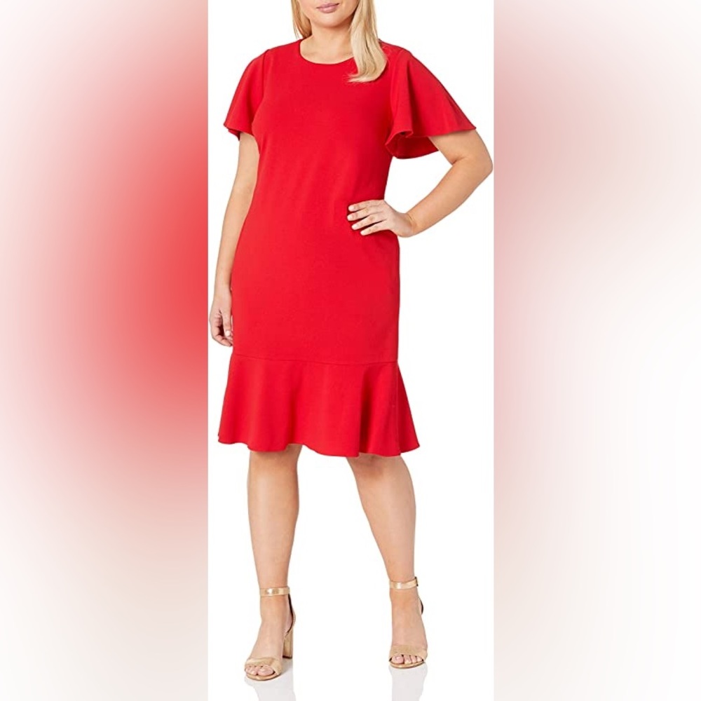 IN SEARCH OF CALVIN KLEIN FLOUNCE HEM TULIP SLEEVE DRESS SIZE 20 or 22